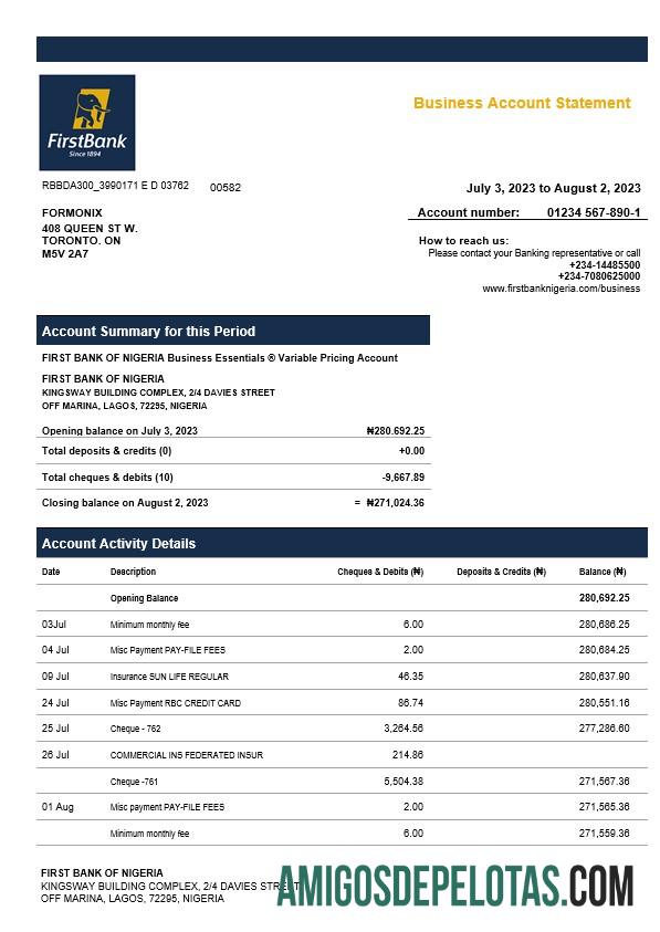 Imprimível First Bank Of Nigeria Firm modelo de extrato de conta Word e PDF
